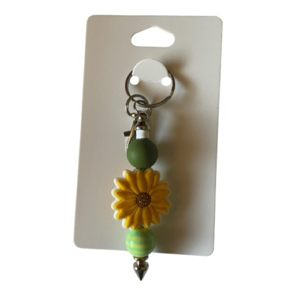 4/$20 Handmade Yellow Flower Keychain with Green Beads